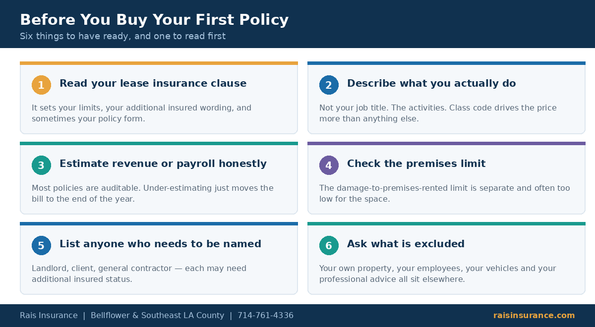 Checklist of what to prepare before buying your first general liability insurance policy