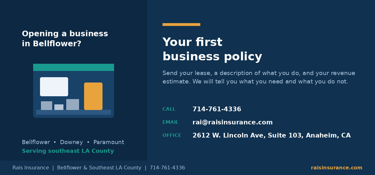 Get a general liability insurance quote for your Bellflower business from Rais Insurance