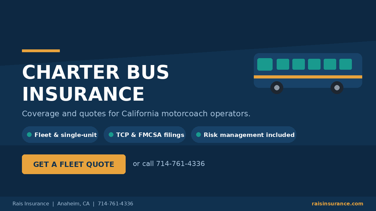 Charter Bus Insurance Coverage and Quotes | Rais Insurance Charter bus insurance coverage and quotes from Rais Insurance in California