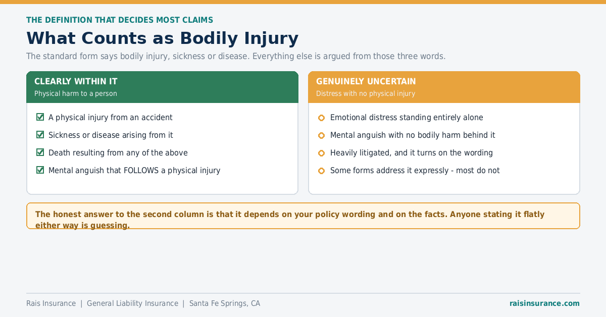What Counts as Bodily Injury What counts as bodily injury under a general liability policy including emotional distress