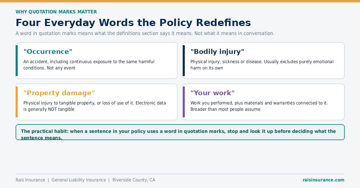 General liability insurance covers accidents not intentional wrongdoing - the occurrence definition