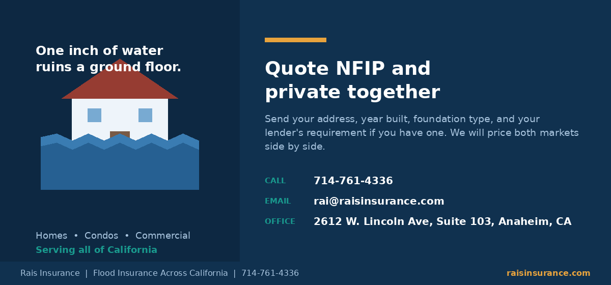 Flood Insurance Quote | California Get a flood insurance quote for your California home or business from Rais Insurance