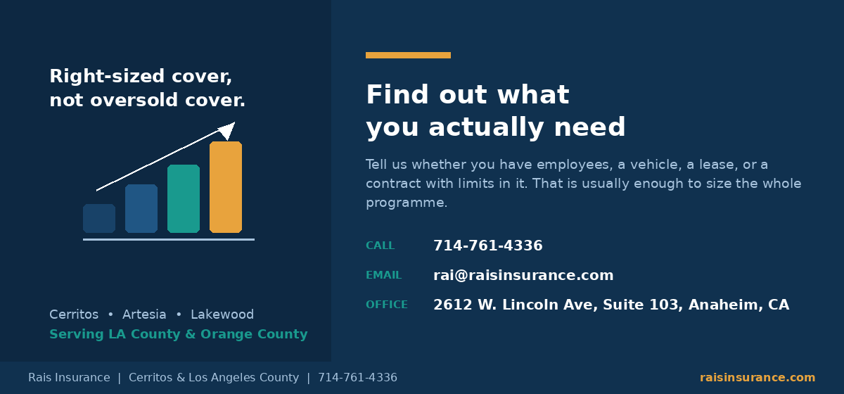 Get a general liability insurance quote for your Cerritos business from Rais Insurance