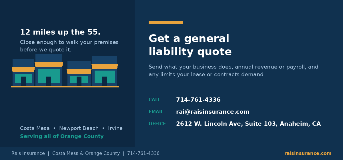 Get a general liability insurance quote for your Costa Mesa business from Rais Insurance