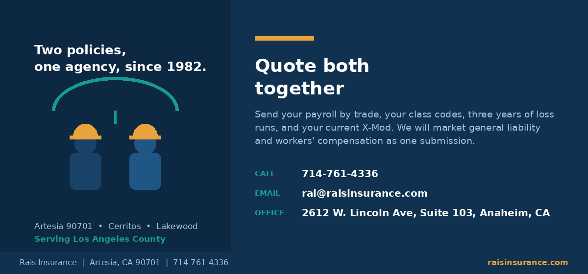 Get a general liability and workers' compensation quote for your Artesia business from Rais Insurance