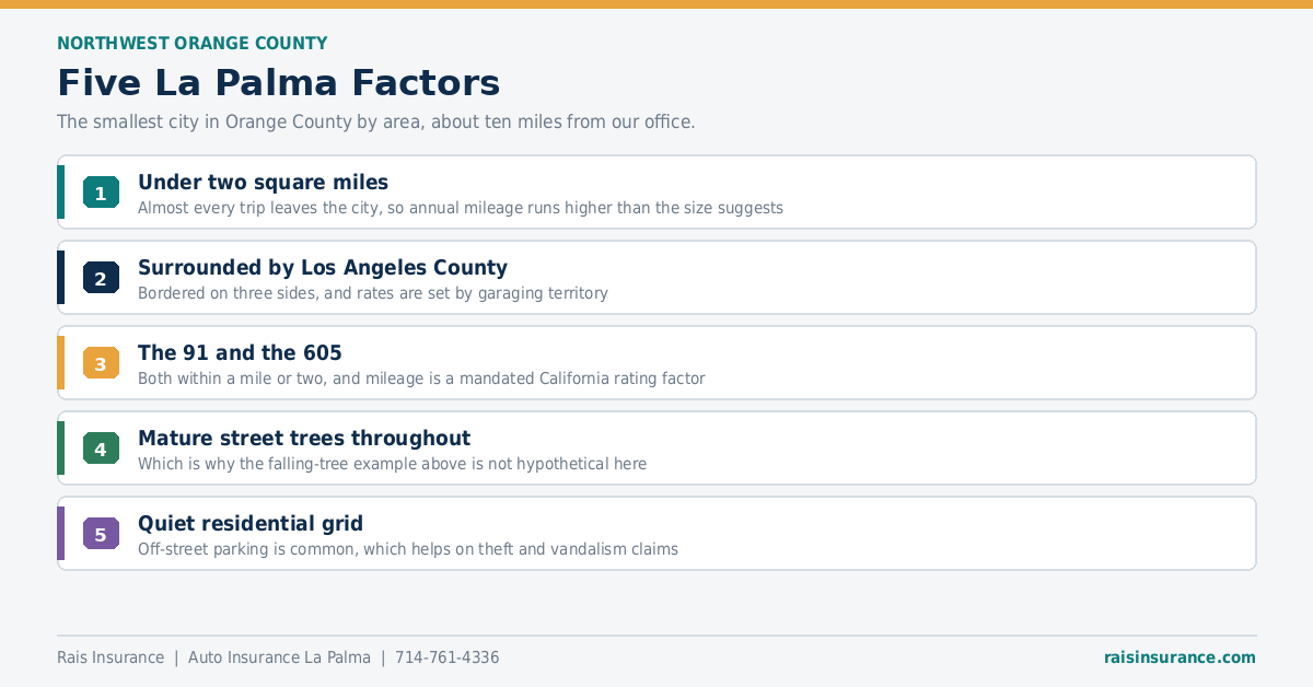 Five La Palma Factors Five La Palma California factors affecting auto insurance rates