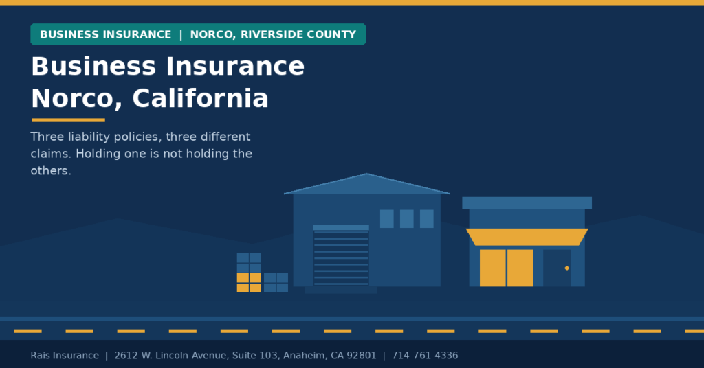 Business insurance Norco California — cover for premises, liability and inventory