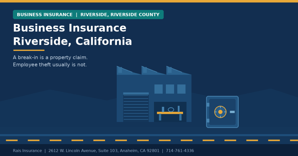 Business insurance Riverside California — cover for premises, equipment and crime